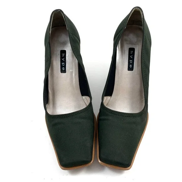❌SOLD❌ Vintage 90's HYPE Spain dark green wedge square toe shoes - Picture 8 of 13